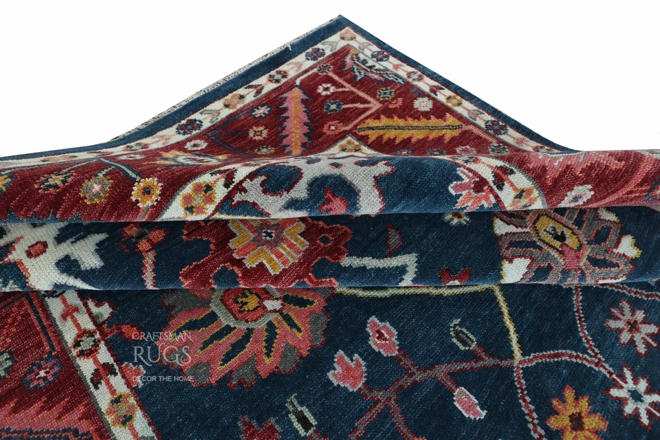 Navy Blue Oushak Hand Knotted Rug in 5x8, 6x9, 8x10, 9x12, 10x14 Wool Area Rug - Image 3 of 4