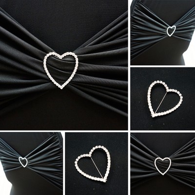 2'' HEART Rhinestones BROOCHES PIN Chair Sashes Wedding Decorations WHOLESALE