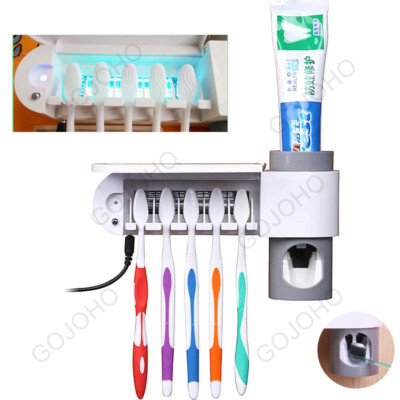 UV Light Sterilizer Toothbrush Holder Cleaner & Automatic Toothpaste Dispenser