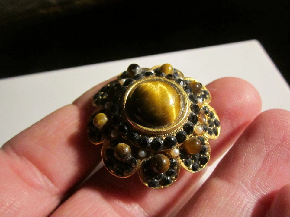 VINTAGE BARERRA GENUINE TIGER'S EYE GEMSTONE SINGLE EARRING HEAVY - AG-1 - Image 2 of 3