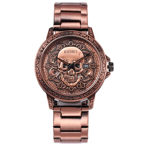 Men's Skull Design Sports Quartz Watch with Genuine Leather Strap and 30M Water - Picture 28 of 40