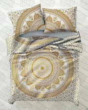Mandala Indian Gold Floral Doona Duvet Cover Queen Size Quilt Cover Bedding Set