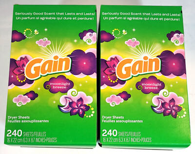 Lot Of 2 Gain Fabric Softener Dryer Sheets, Moonlight Breeze, 240 Ct (480 Total)