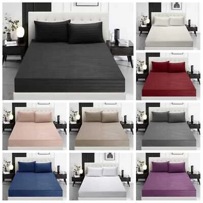 Fitted Sheets Stripe 12 Inch Extra Deep Hotel Quality Sheets Single Double King