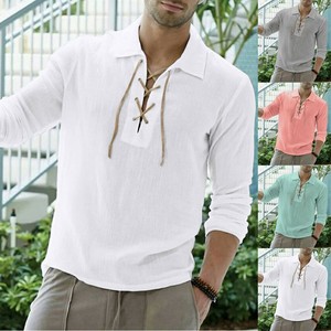 Download Men's Baggy Linen Long Sleeve Summer Cotton Retro V-Neck T ...