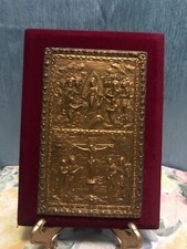 Large Antique Greek Bronze Travel Icon Resurrection & Crucifixion 6 x 3.75”