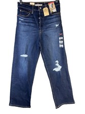 Levi's Women's Ultra-High Rise Ribcage Straight Jeans Dark Indigo Destructed 27