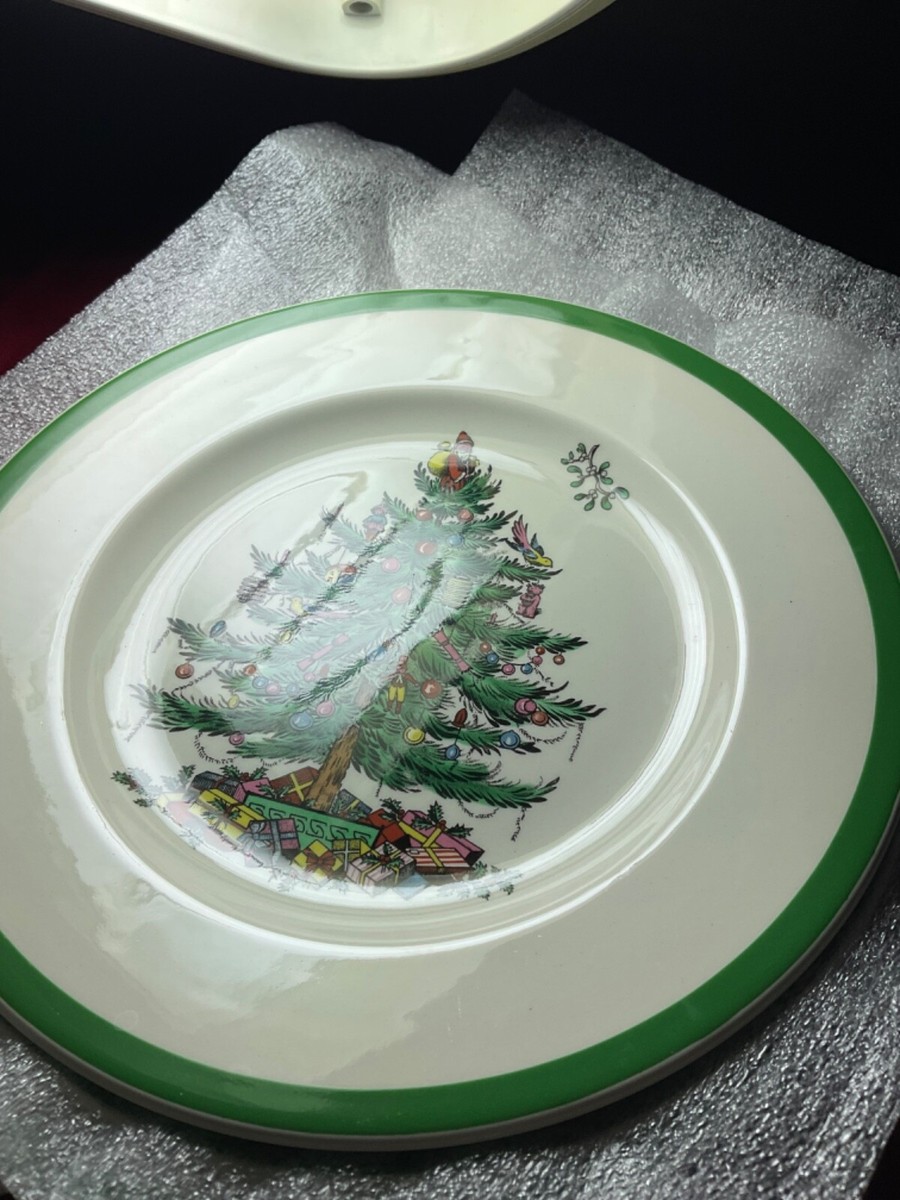 Vtg Set of 4 Spode Christmas Tree England Dessert Plates S-3324 7