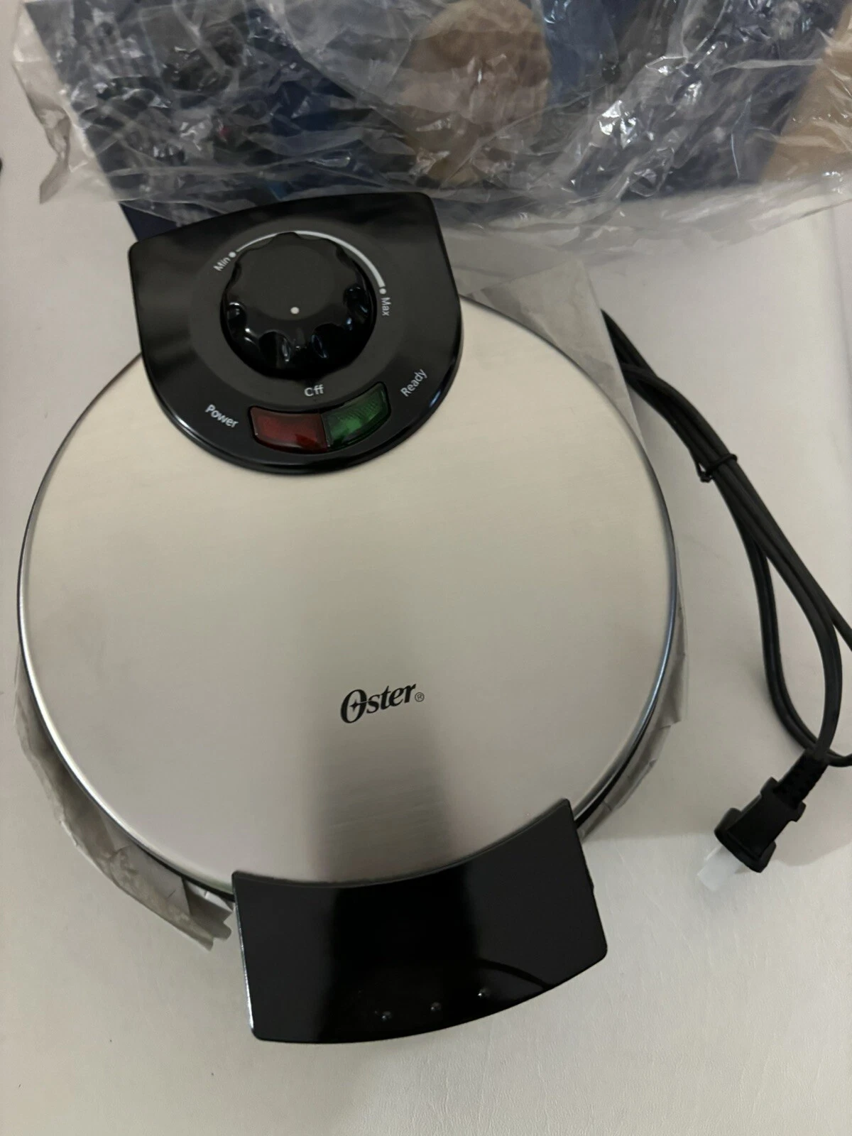 Oster 8" Belgian Waffle Maker with Temperature Control Non-Stick Silver New