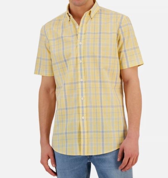Club Room Mens Short Sleeve Woven Button Front Shirt Size M,L,XXL Sunwash  Yellow