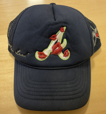 LAROPA Atlanta Braves Lips Embroidered Blue Trucker Hat QUAVO Navy Snapback