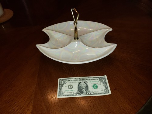 VTG California Orig #617 Divided Snack Dish w/ Handle USA Pottery Iridescent MCM - Picture 13 of 14