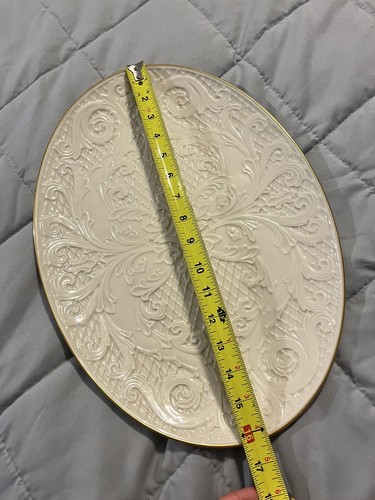 Vintage Lenox Ivory Embossed Oval Platter Dolphin Collection Retired Large 16'' - Picture 8 of 8