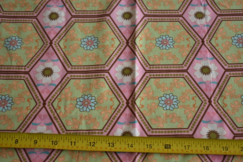 Edredón floral de algodón de 19" largo, verde y rosa, galería de arte/"chica femenina", N2226 Foto 2 de 4