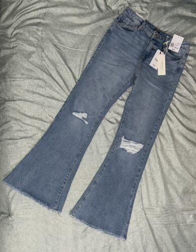 Girls Mid Rise Flare Distressed Denim Jeans Size 13/14 Forever21 New With Tags