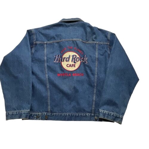Hard Rock Cafe Blue Jean Jacket Mens Large Vintage Embroidered Myrtle Beach SC