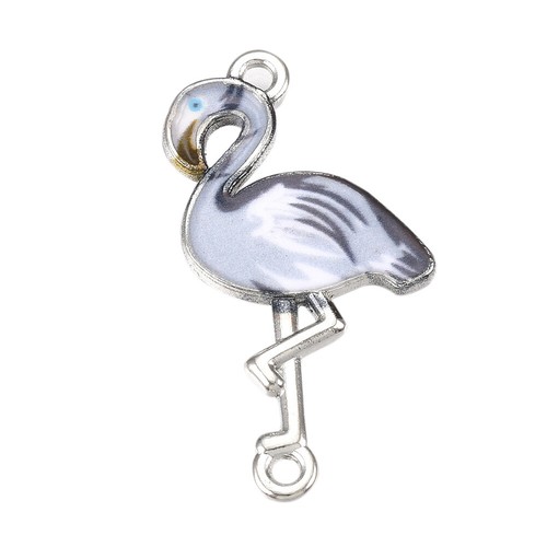 100pcs Printed Flamingo Alloy Links Connectors Enamel Bird Dangle Charms 31x17mm - Picture 2 of 3