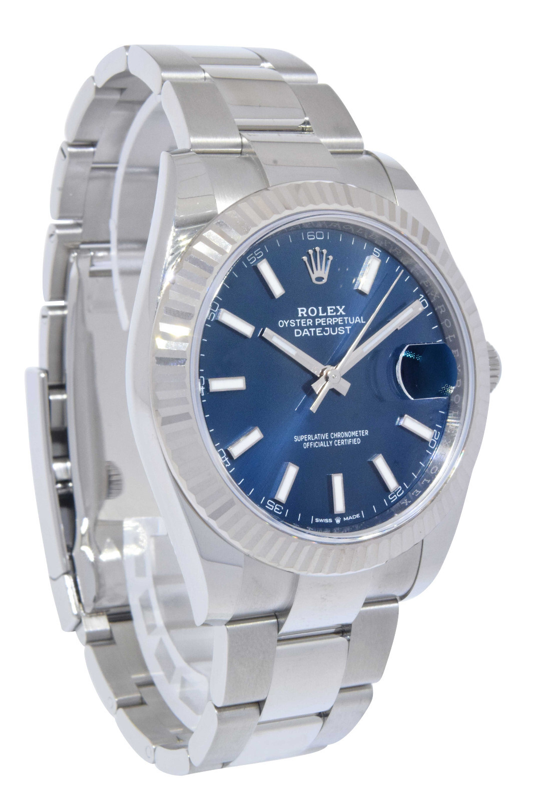 NOS Rolex Datejust 41 Steel & 18k White Gold Bezel Blue Dial Watch BP '21 126334 image 4