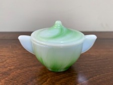 Akro Agate Green White Marbleized Glass Large Interior Panel Tea Sugar  Lid