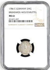 1786 C German States Brunswick Wolfenbuttel Wildman 2 Mariengroschen NGC MS 61