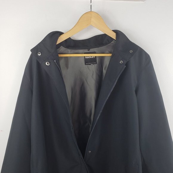 Hilary Radley Rain Coat Women Black Lined Trench Jacket Zip Up Button Up