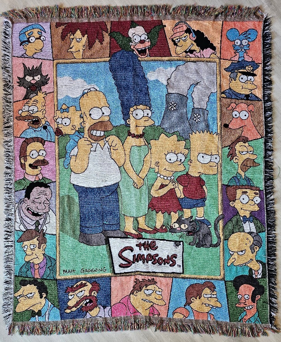 RARE Vintage Simpsons Cast Woven Tapestry Fringe Throw Blanket | eBay RARE Vintage Simpsons Cast Woven Tapestry Fringe Throw Blanket | eBay