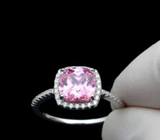 Women's 2.13ct Cushion Lab Created Pink Sapphire Halo Engagement Ring 925 Silver