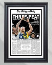 2023 Michigan Wolverines Big Ten Championship: 'THREE-PEAT' - Framed Newspaper P