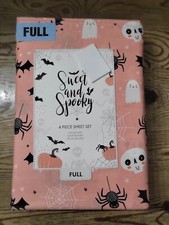 Pink Halloween FULL Sheet Set Ghost Skull Spider Bats New Sweet And Spooky