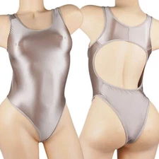 Ladies Shiny Sleeveless Tank Top Thong Bodysuit Stretch High Cut Satin Leotard