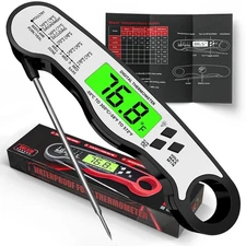 AWLKIM Instant Read Digital Meat Thermometer - Waterproof, Backlight IP67- Black