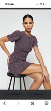 Reformation Black Pink Tweed Mini Dress Button Front Puff Short Sleeve Lined s