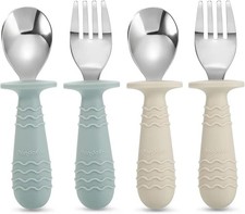 4 Set Baby Toddler Silicone Stainl Steel Utensils Sierware