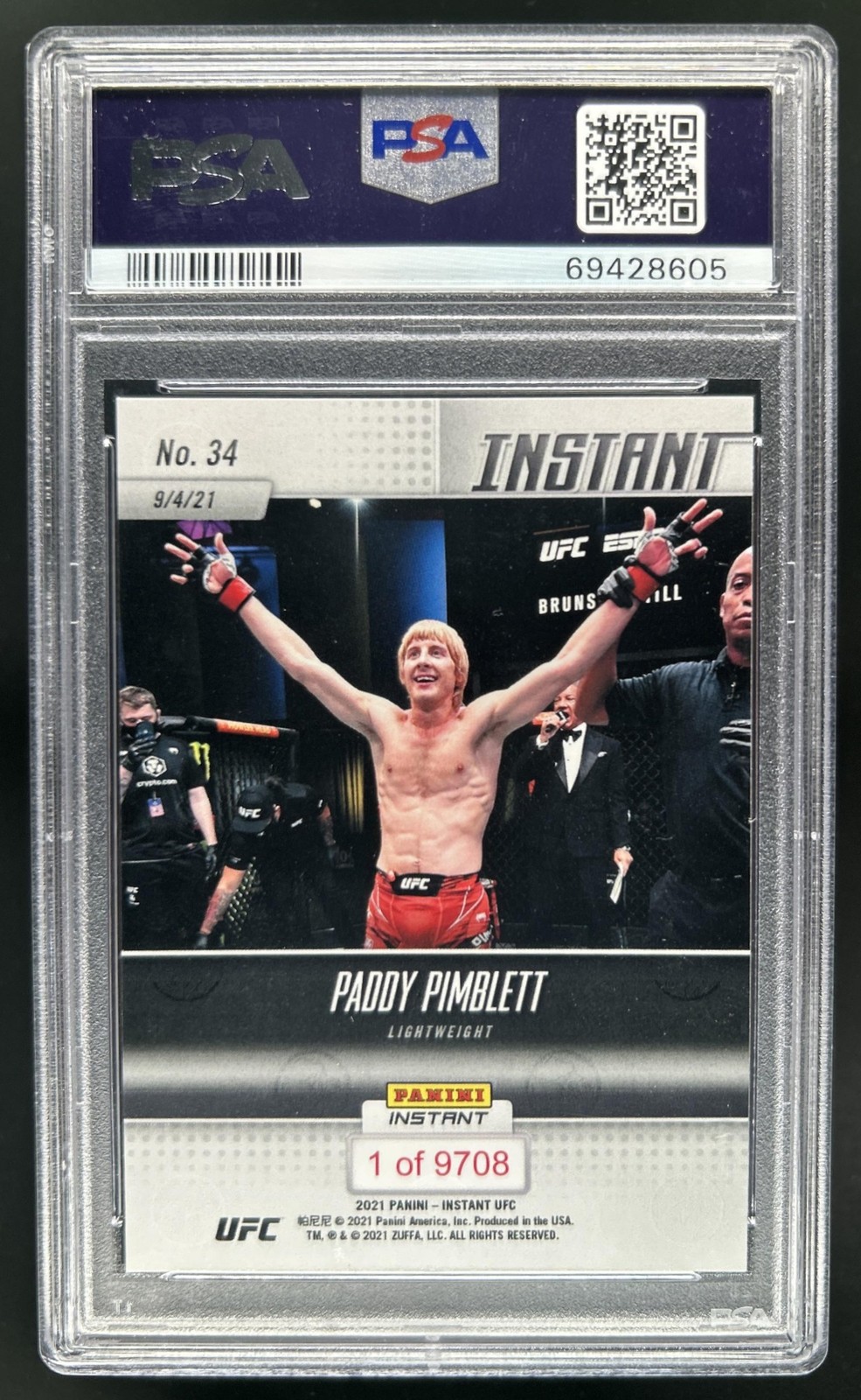 2021 Panini Instant UFC Paddy Pimblett RC #34 PSA 10 GEM MINT Rookie view 2