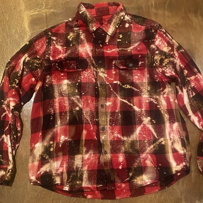 Louis Vuitton Inspired Unisex Splatter Bleach Flannel Shirt Plaid Button Up XL