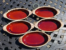 Set of 5 Hull Pottery Brown Drip Oval Au Gratin Oven Proof Baking Casserole Dish