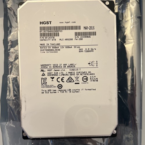 HGST Ultrastar He6 HUS726060ALS640 6TB 7200RPM SAS2 6Gbps 64MB 512 3.5" 0F18370 - Afbeelding 7 van 15