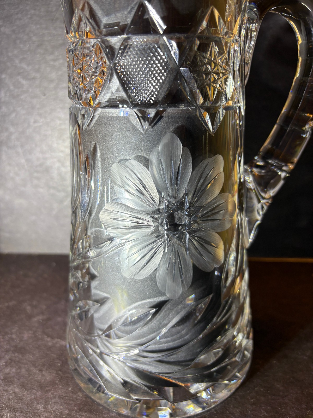 ABP, Cut Crystal, Etched Pitcher with SIX Matching Tumblers, FLORAL