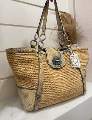 Coach Hampton Python Straw Turn Lock Tote Bag made 2011