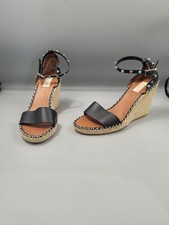 VALENTINO GARAVANI Rockstud 105 Wedges UK 7 EU40 Beaded Black Leather Espadrille