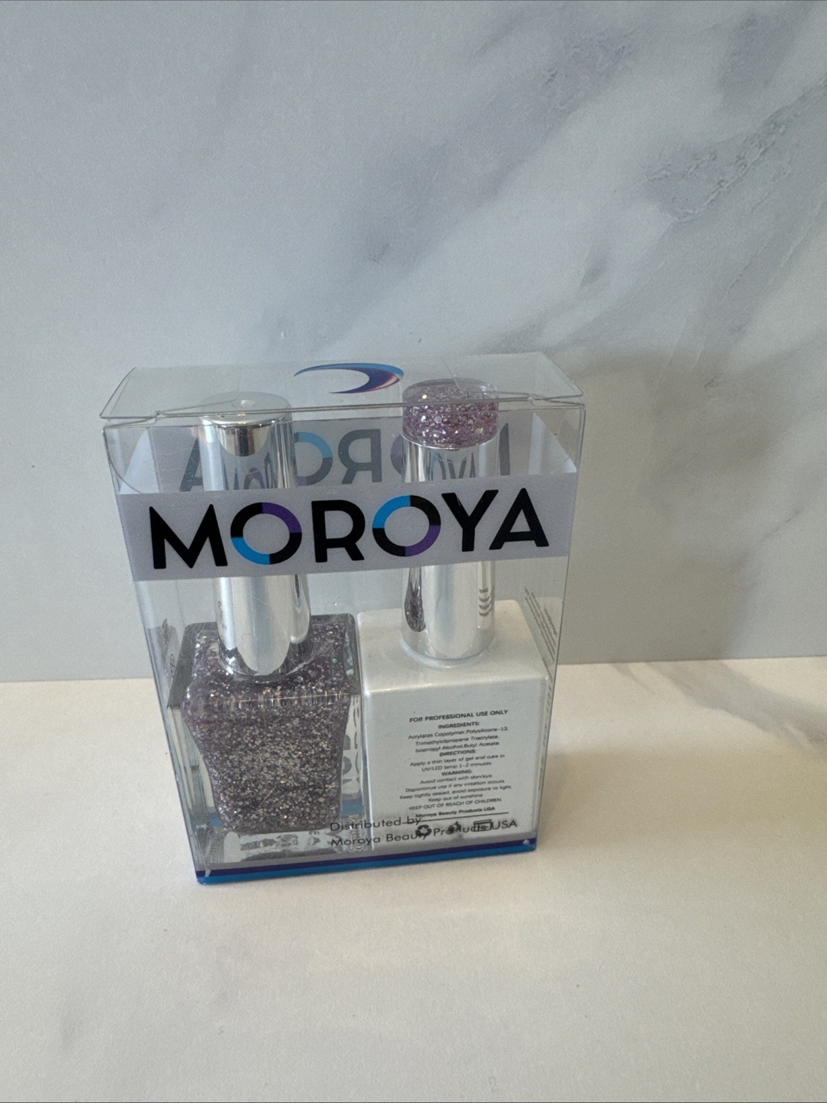MOROYA Soak Off Gel Polish & Matching Nail Lacquer Purple Sparkle AG42 0.5oz. ea