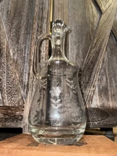 Vintage Toscany Etched Crystal hand blown decanter w/stopper Romania