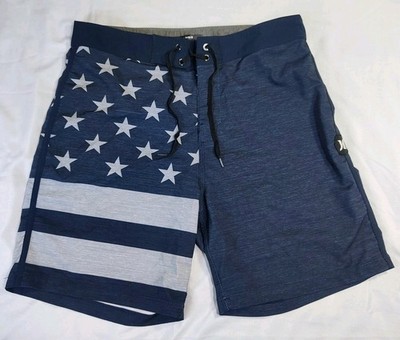 Hurley Phantom Board Shorts Sz 30 Swim Trunks Blue Gray USA Stars Stripes Surfer