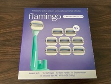 Flamingo Razor Moisture Plus Shave Kit 9 Cartridges Handle Aloe NEW Inspected