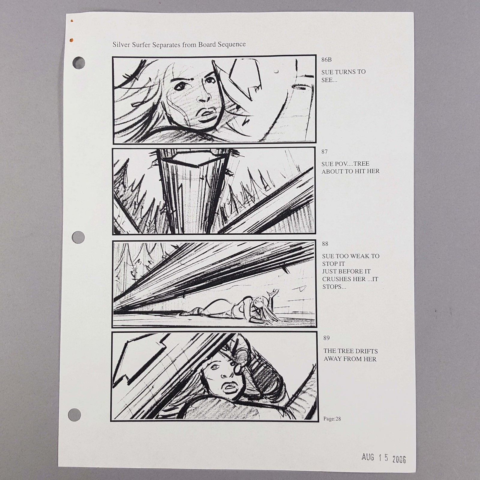 Fantastic Four RotSS Storyboard Sue Storm Tree Nearly Crushes Her Movie Prop COA