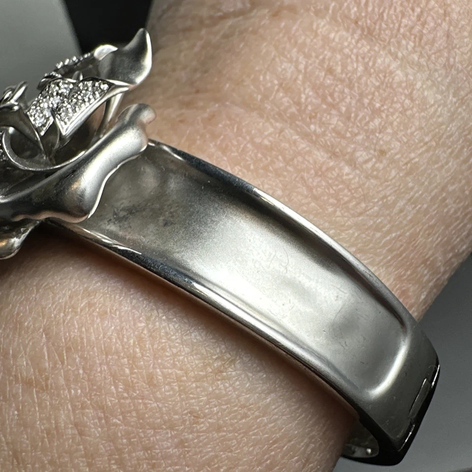 PLATA ESTERLINA AFINIDAD DIAMANTE FLOR DIMENSIONAL BRAZALETE BISAGRAS Foto 4 de 4