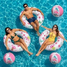6 Pcs Flamingo Inflatable Pool Floats Set - 3 Pack 36" Flamingo Swim Rings ...