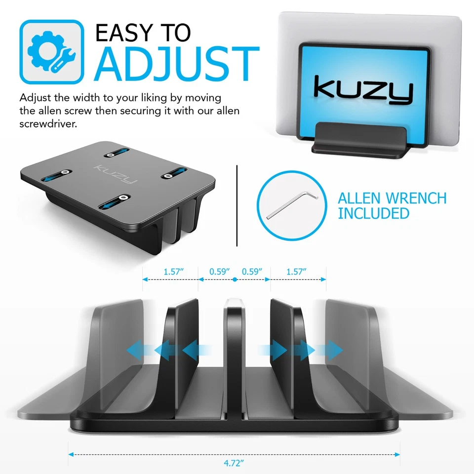 Black Vertical Laptop Stand Adjustable Dual Slot Dell HP Lenovo LG MacBook Stand - Image 2 of 4