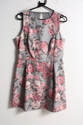 Warehouse Damen Floral Tapestry Fit Flare Kleid - Grau - Größe 14 (H63)