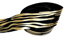 3 yards 1 1/2" Metallic Gold Tiger Pattern on Black Grosgrain Ribbon 100 poly